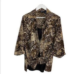 Maggie Barnes  Black Brown  Cheetah Animal Print Layered Top Size 14/16